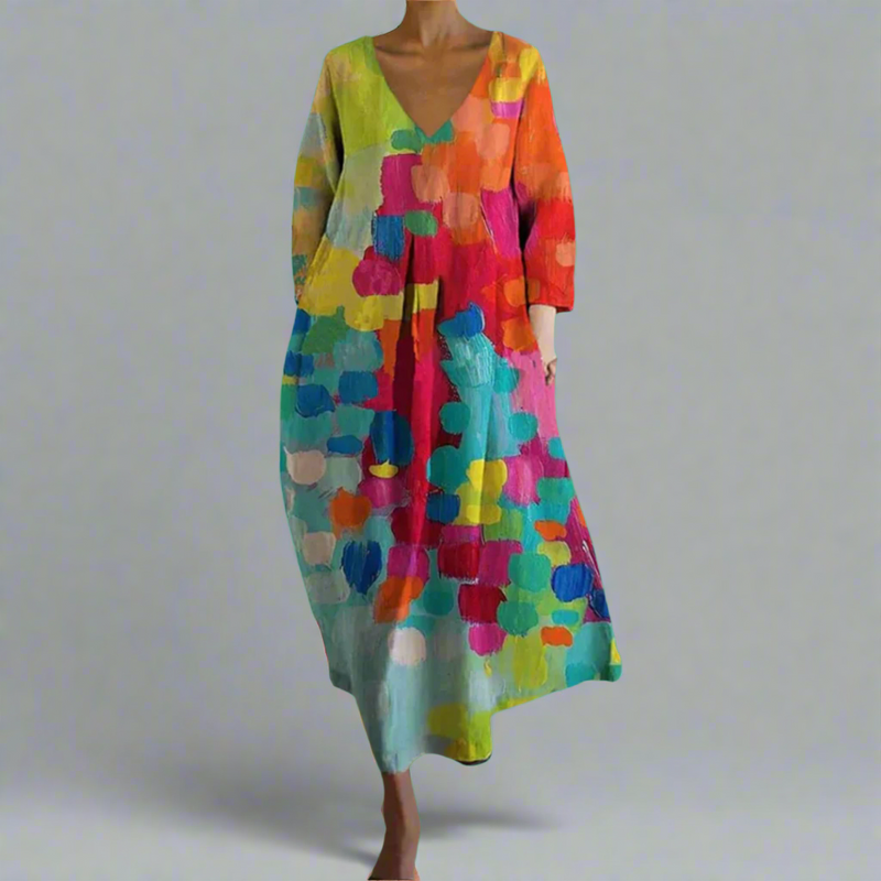 Leticia - Buntes Kleid mit V Ausschnitt