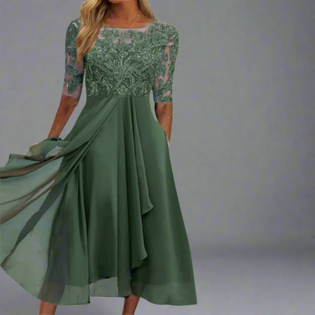 Gundrada | Elegantes Midi Kleid mit Spitzenärmeln