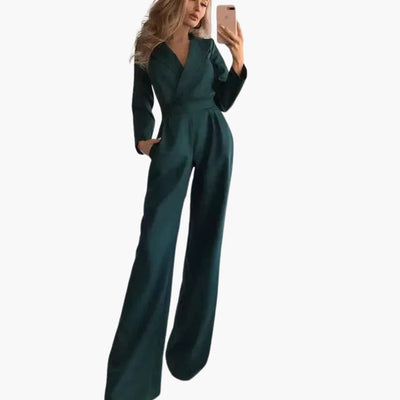 Damen-Jumpsuit mit langen Ärmeln, V-Ausschnitt und voller Länge