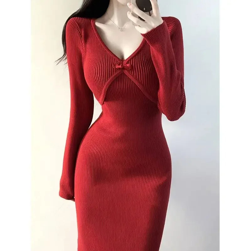 Sonia - Langarm Anschmiegsames Midi-Kleid