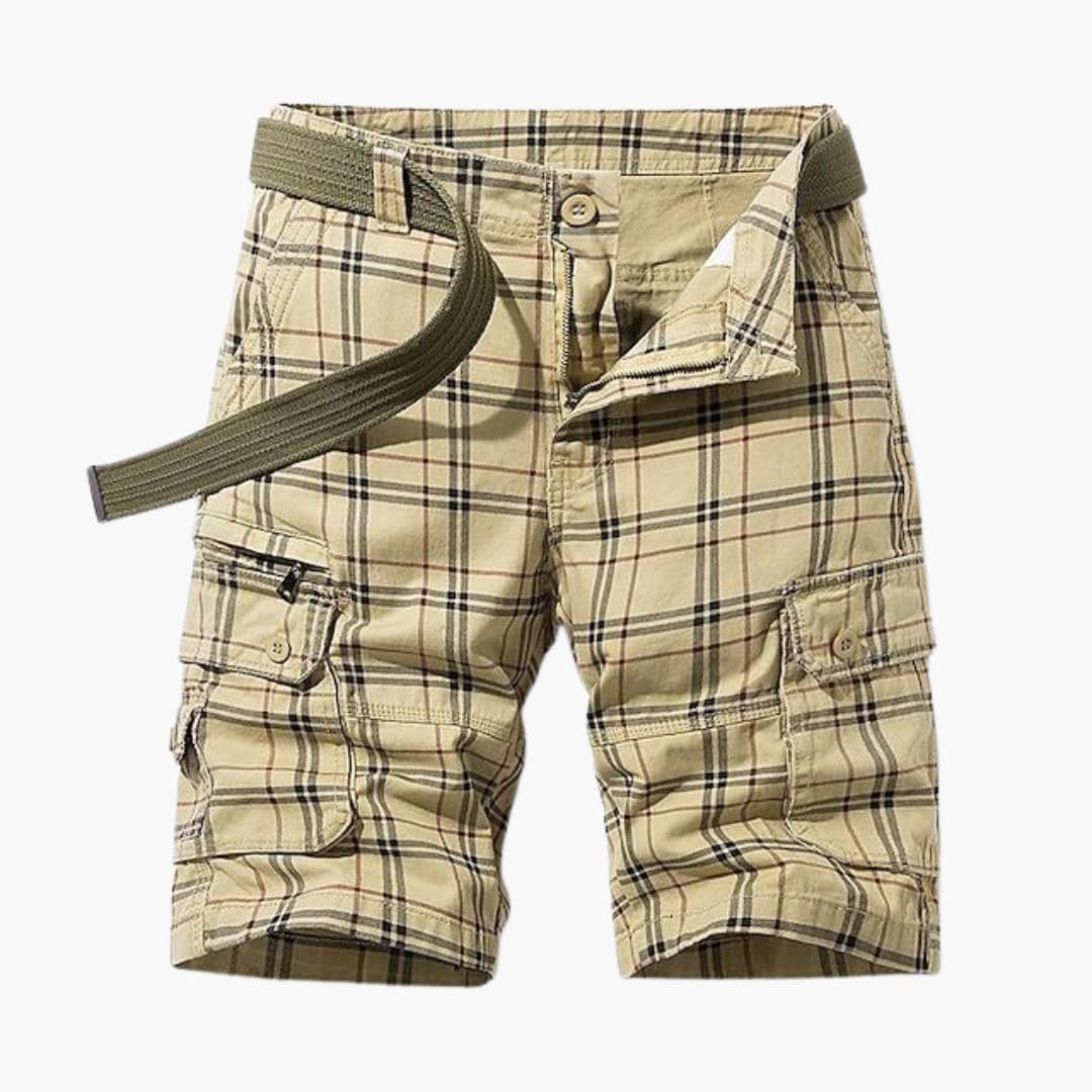 Herren Cargo Shorts mit Karomuster und Stoffgürtel