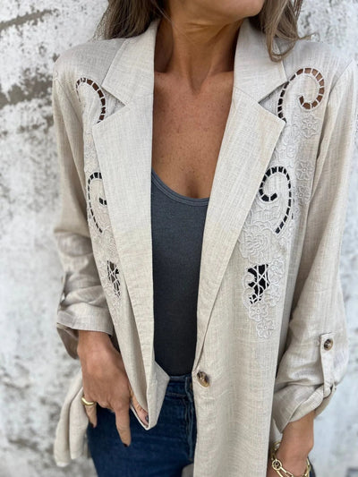Blazer mit Cut-Out-Stickerei | Ein-Knopf-Verschluss | Lässig-Eleganter Stil