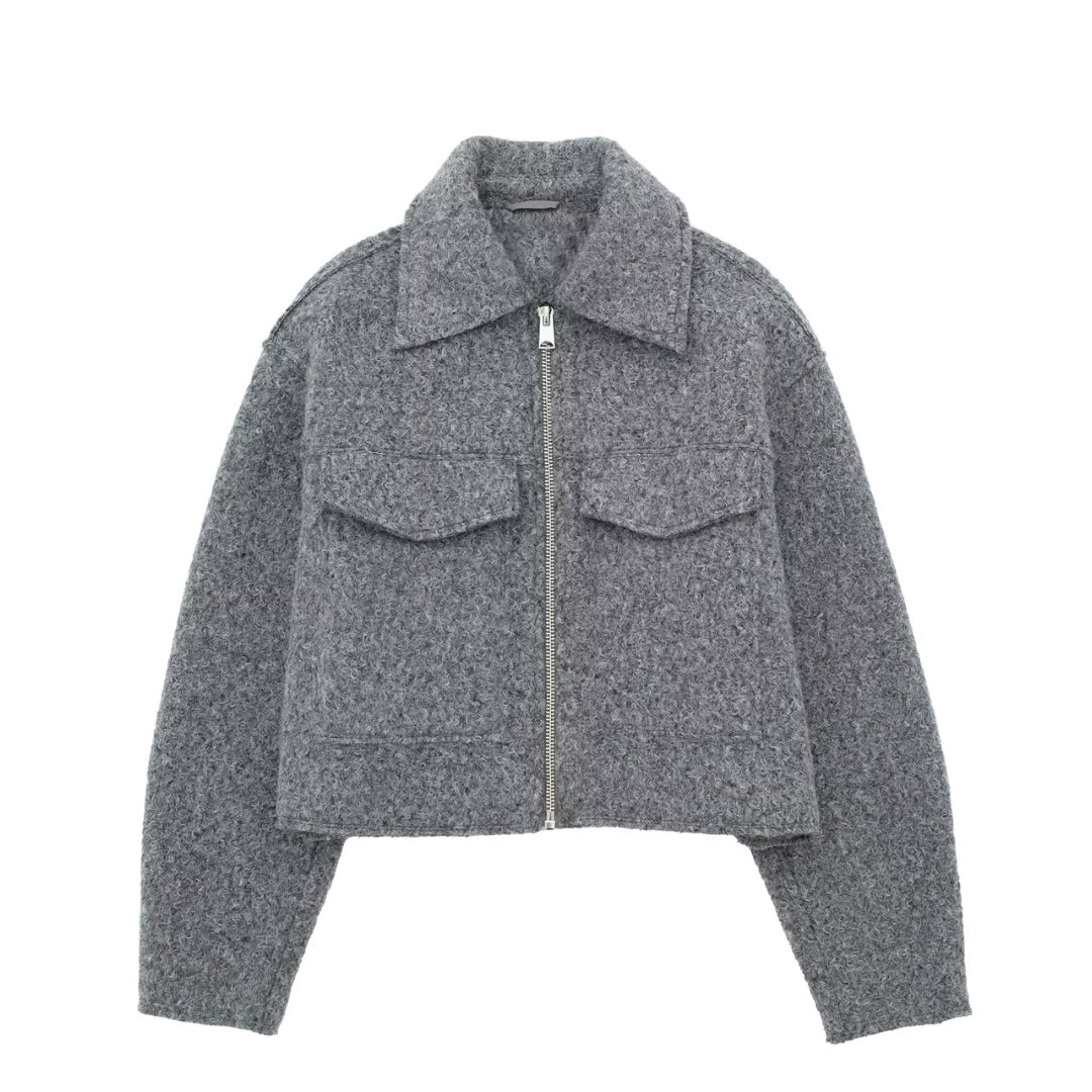 Strickjacke mit Kragen | Reißverschluss | Strukturierte Optik