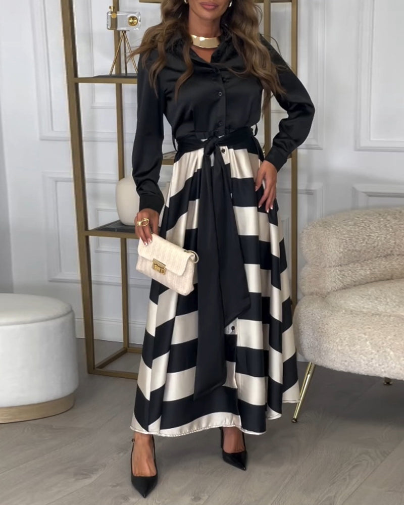 Maisse - Schickes Gestreiftes Maxikleid mit Gürtel für Damen