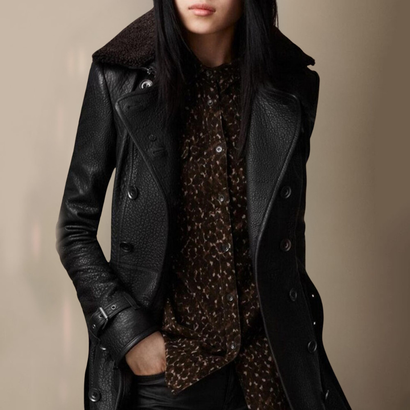 Birgit – Luxuriöse Lederjacke Graben Mantel