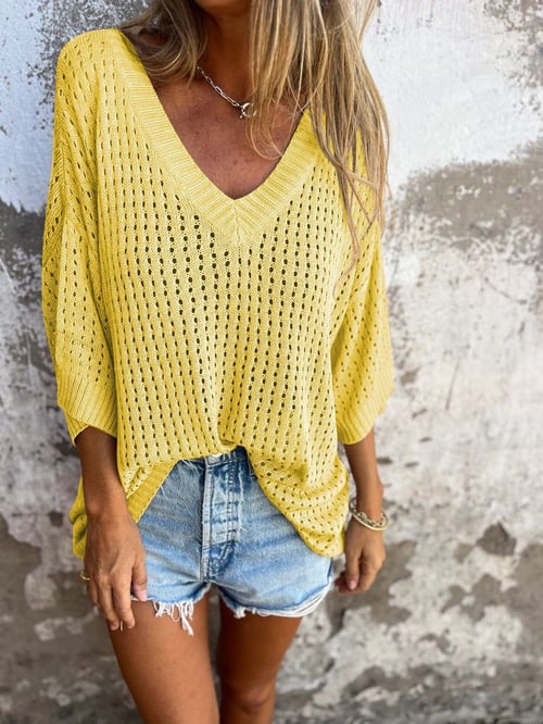 Sommer Pullover mit V-Ausschnitt