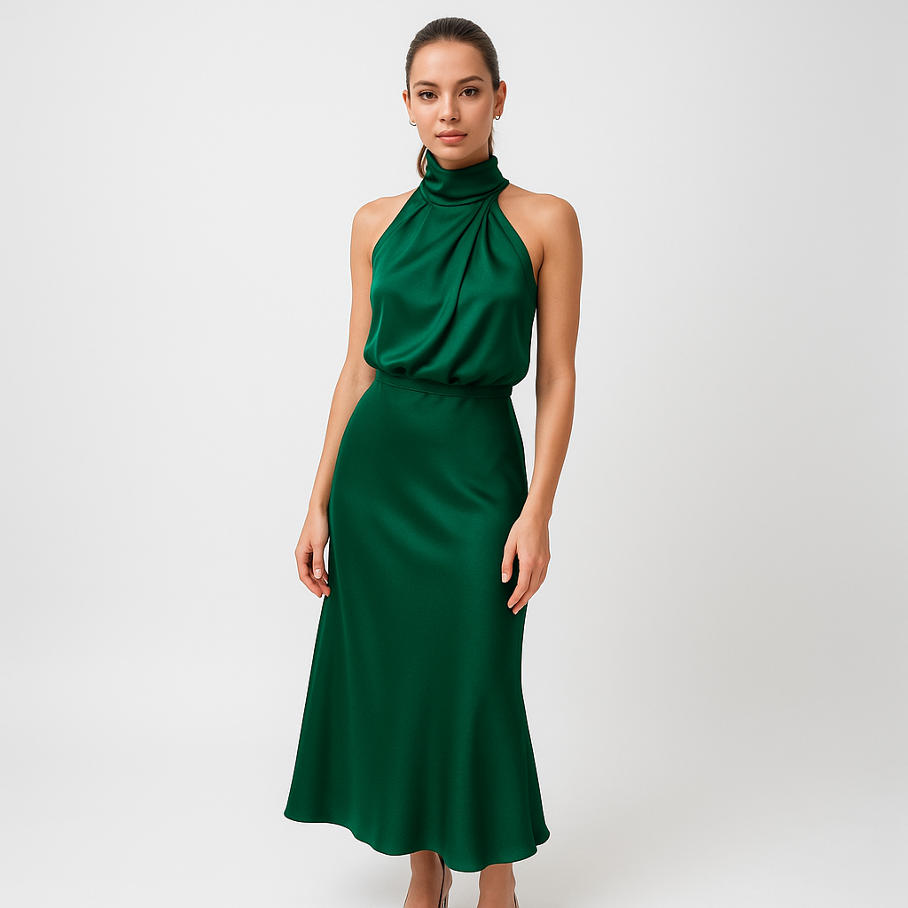 Midikleid mit Wasserfallausschnitt | Ärmellos | Fließende Eleganz