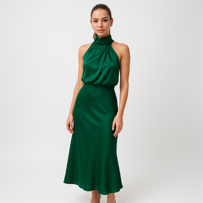 Midikleid mit Wasserfallausschnitt | Ärmellos | Fließende Eleganz