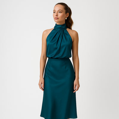 Midikleid mit Wasserfallausschnitt | Ärmellos | Fließende Eleganz