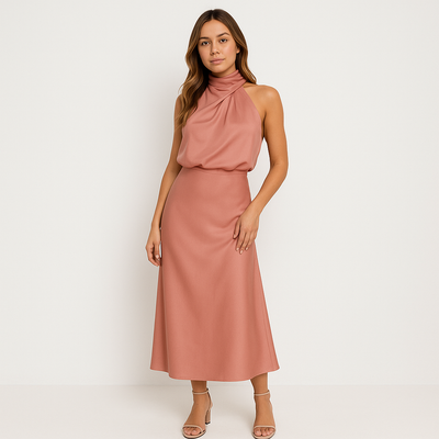 Midikleid mit Wasserfallausschnitt | Ärmellos | Fließende Eleganz