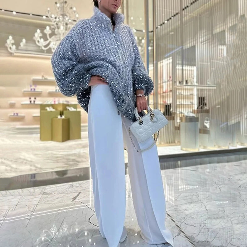 Oversize-Strickjacke | Glanz-Effekt | Eleganter Komfort