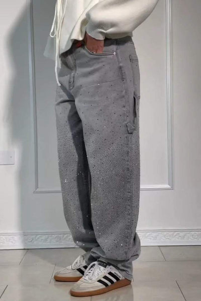 GleamFit™ – Damen-Rhinestone-Harem-Jeans | Stilvolle und bequeme Denim-Hose mit funkelnden Akzenten