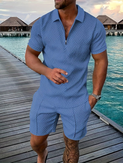 Everard™ – Herren Sommer-Set mit Zip-Polo & Shorts im Geo-Design