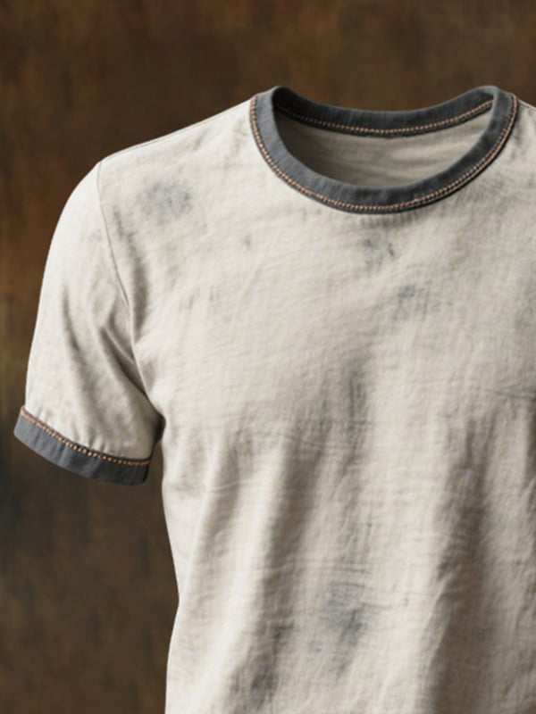 Herren T-Hemd Mit Rundhalsausschnitt und kurzen Ärmeln Im Retro Farbblock Gestaltung