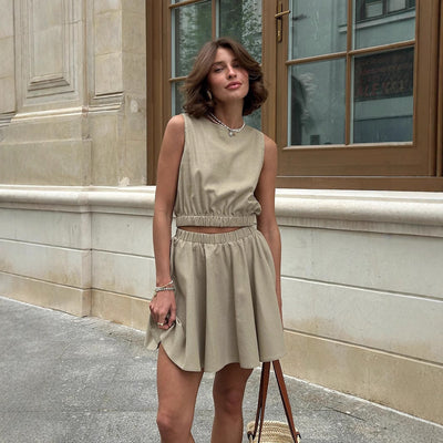 Kassy | Lässiges Ensemble Kurzer Rock aus Baumwolle und Leinen