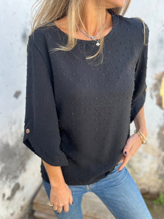 Lyutsiya - Rundhalsausschnitt Bestickt Große Manschetten Freizeithemd