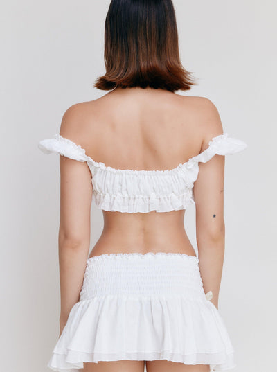 Zweiteiliges Rüschen-Set | Kurzes Top & Minirock | Romantischer Stil