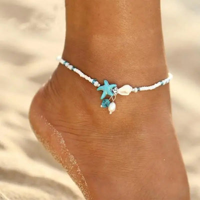 Stern- und Muschel-Anklet-Armband mit Natursteinen