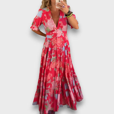 Carine – Blumiges Maxikleid mit V-Ausschnitt