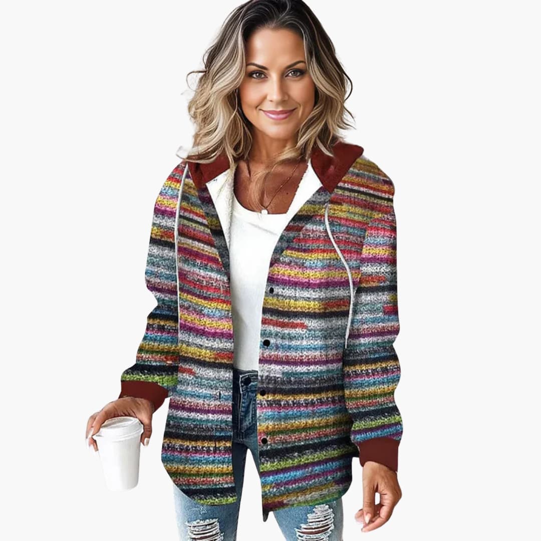 Warme Damen Strickjacke mit Kapuze - Eleganter Button-Down Cardigan