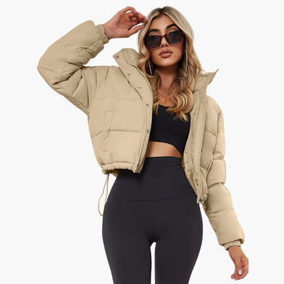 Damenkurze Jacke mit Kapuze und Reißverschluss