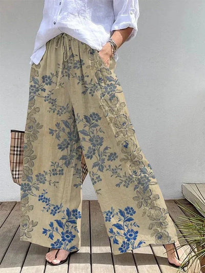 Weite Leinenhose | Boho-Stil & Floral | Luftig & Bequem