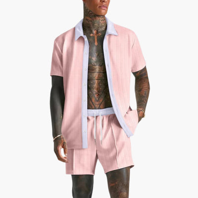 Herren Sommer Set mit Kurzarmhemd und Kordelzug Shorts