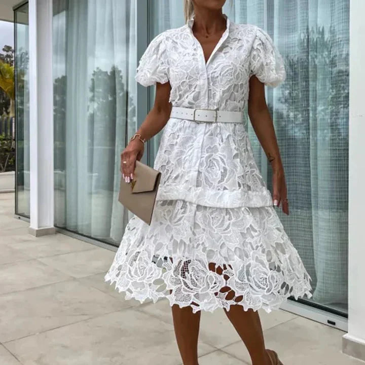 Spitzenkleid mit Puffärmeln | Eleganz & Verspieltheit | Taillierte Passform
