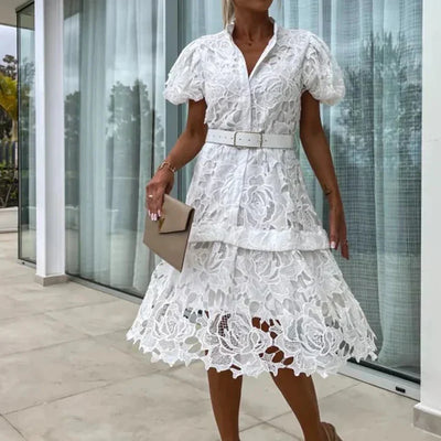 Spitzenkleid mit Puffärmeln | Eleganz & Verspieltheit | Taillierte Passform