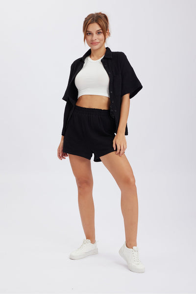 Zweiteiler mit Knoten-Detail | Kurzarm-Hemd & Shorts | Lässiger Stil