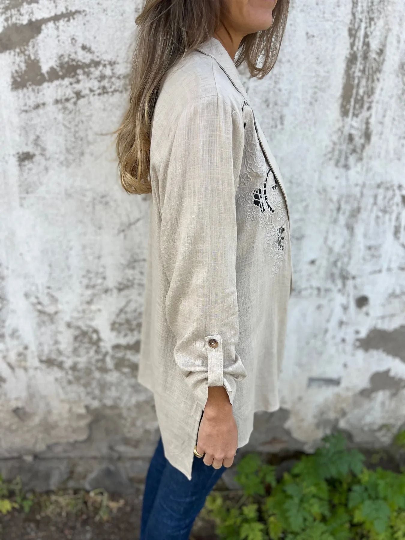 Blazer mit Cut-Out-Stickerei | Ein-Knopf-Verschluss | Lässig-Eleganter Stil