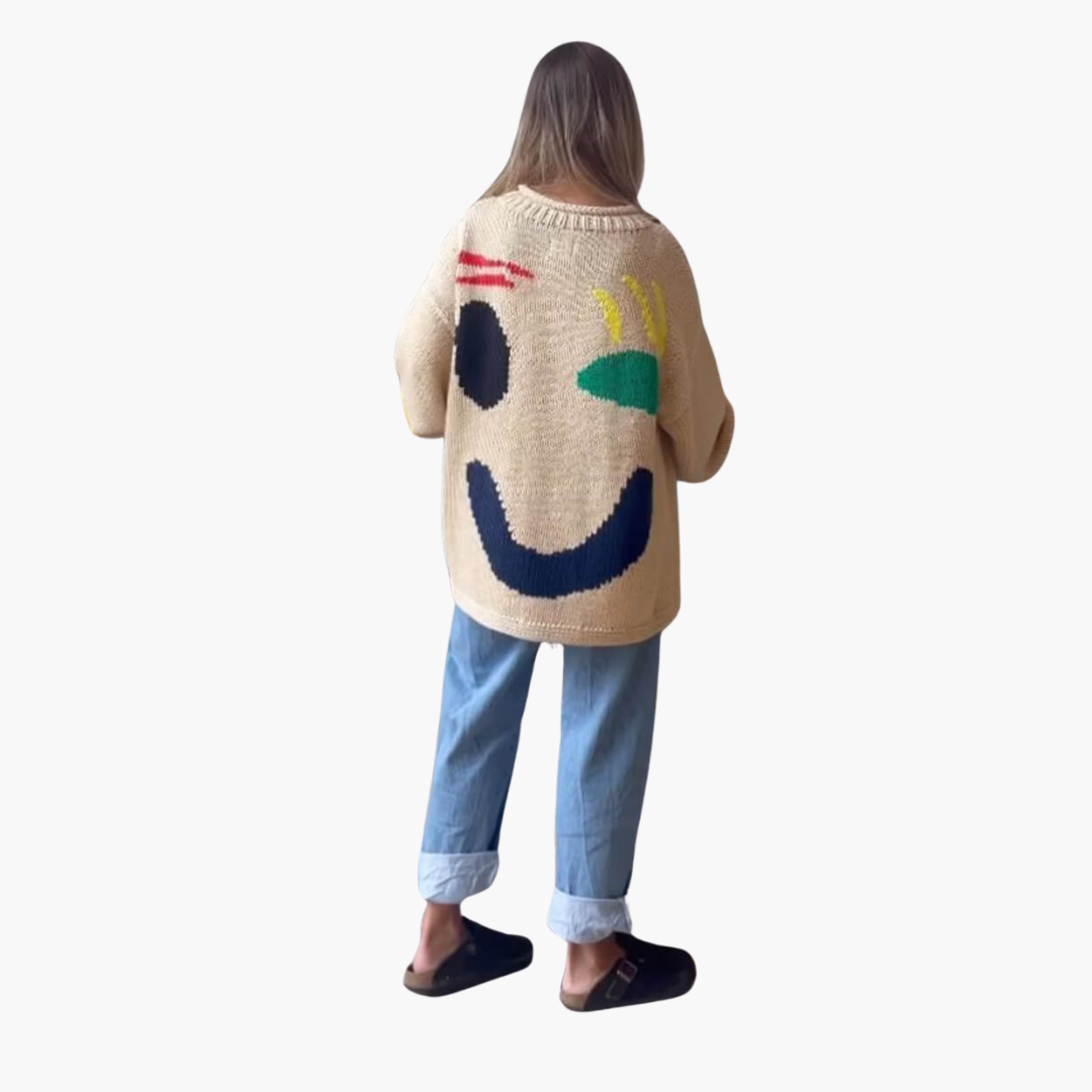Strickpullover für Damen - mit Oversize-Passform und Smiley-Motiv