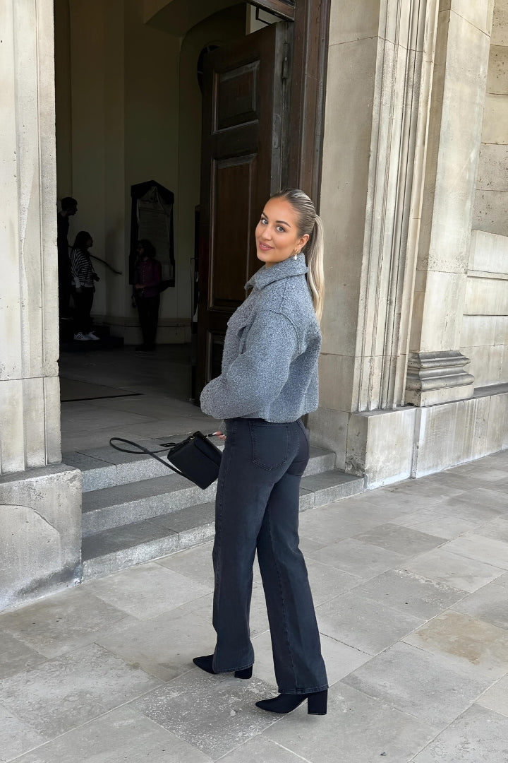 Strickjacke mit Kragen | Reißverschluss | Strukturierte Optik