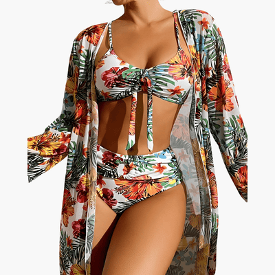 3-teiliges Bikini-Set - Damen Strand-Outfit mit Cover-up