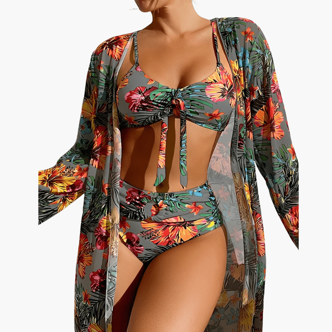 3-teiliges Bikini-Set - Damen Strand-Outfit mit Cover-up