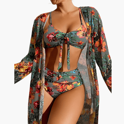 3-teiliges Bikini-Set - Damen Strand-Outfit mit Cover-up