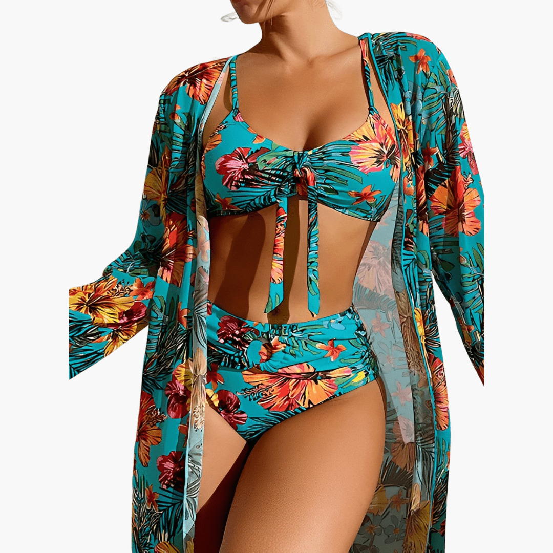 3-teiliges Bikini-Set - Damen Strand-Outfit mit Cover-up