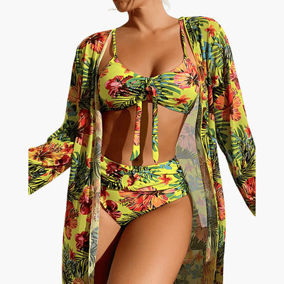 3-teiliges Bikini-Set - Damen Strand-Outfit mit Cover-up