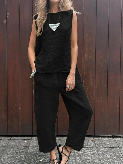 Sheila™ - Lässiges einfarbiges ärmelloses Top & Hose Zweiteiliges Set
