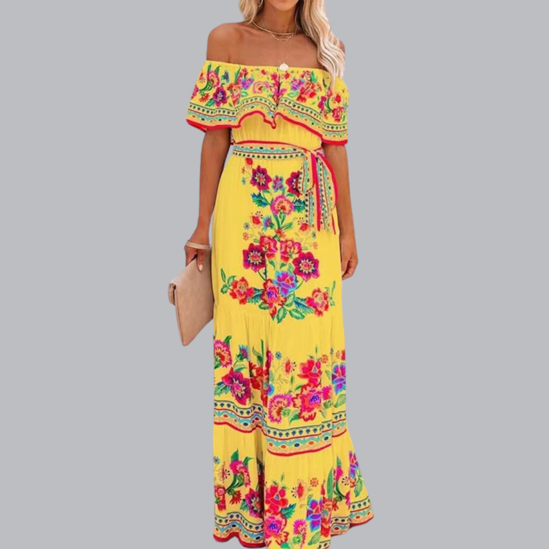 Marit™ | Schulterfreies Maxikleid mit Taillengürtel