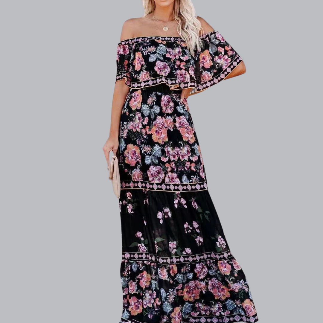 Marit™ | Schulterfreies Maxikleid mit Taillengürtel