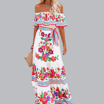 Marit™ | Schulterfreies Maxikleid mit Taillengürtel