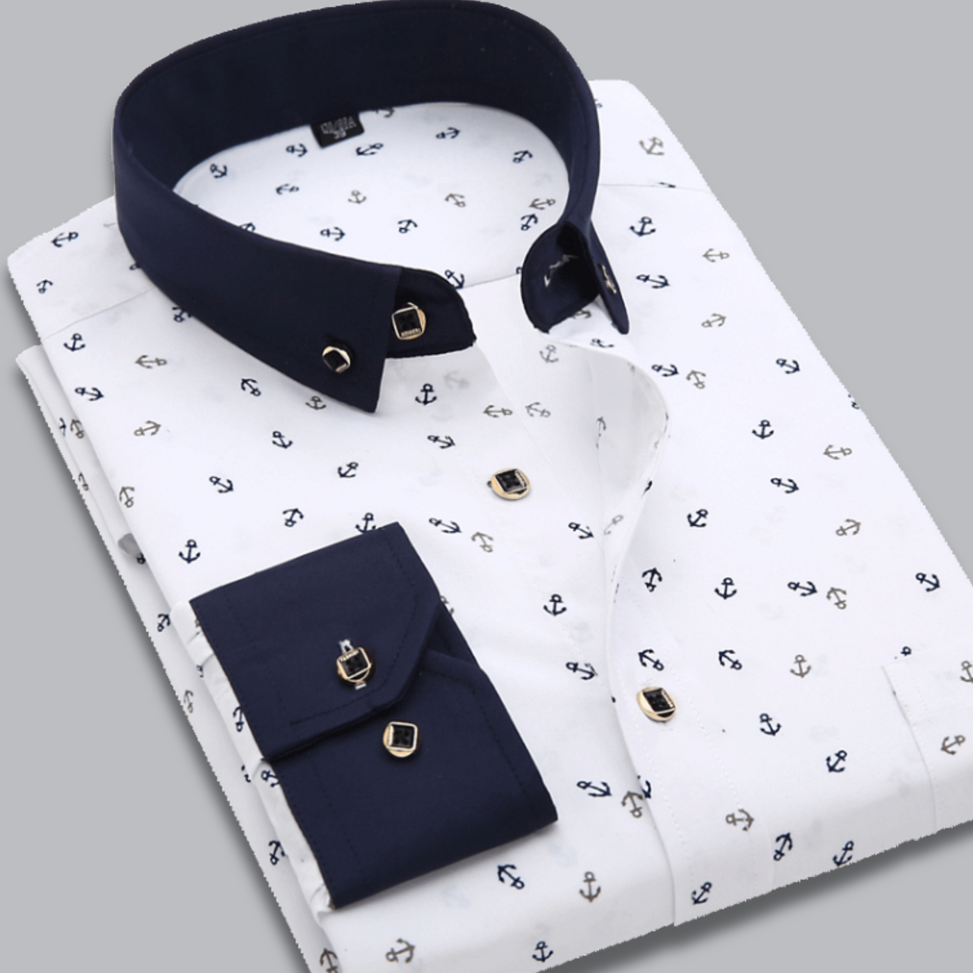 Hermann™ | Premium Hemd in Schwarz-Weiß mit Ankermotiv