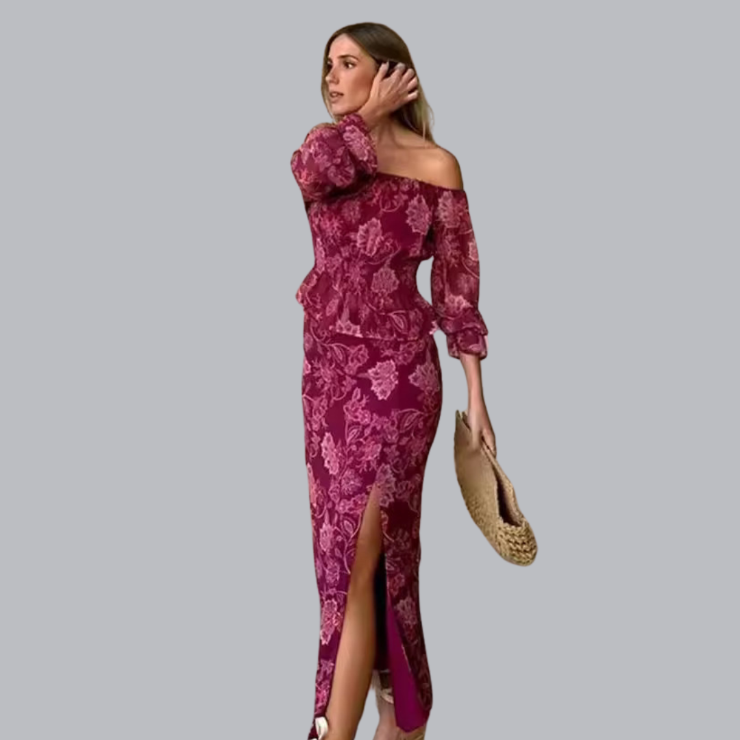 Isadora™ | Zweiteiliges Off-Shoulder Set mit figurbetontem Rock