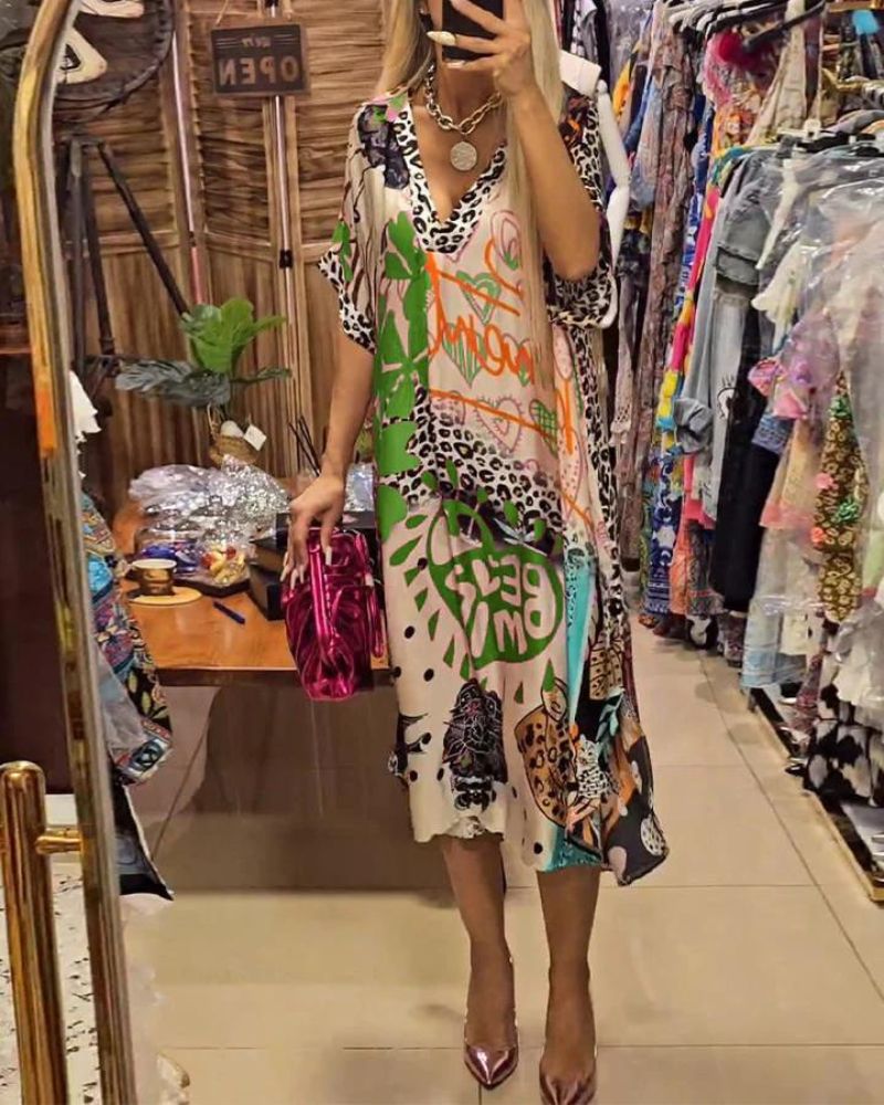 LUCIRA - Buntes Freizeitkleid mit Leopardenmuster