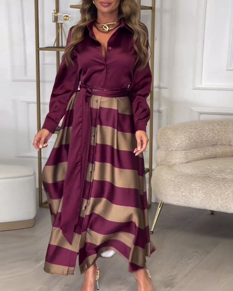 Maisse - Schickes Gestreiftes Maxikleid mit Gürtel für Damen