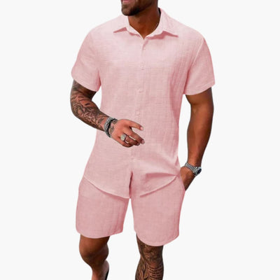 Herren Zweiteiler Set aus Baumwollmix mit Jacquardstruktur