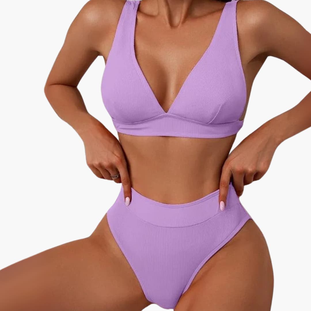 Geripptes Damen-Bikini-Set mit breiten Trägern für den Sommer