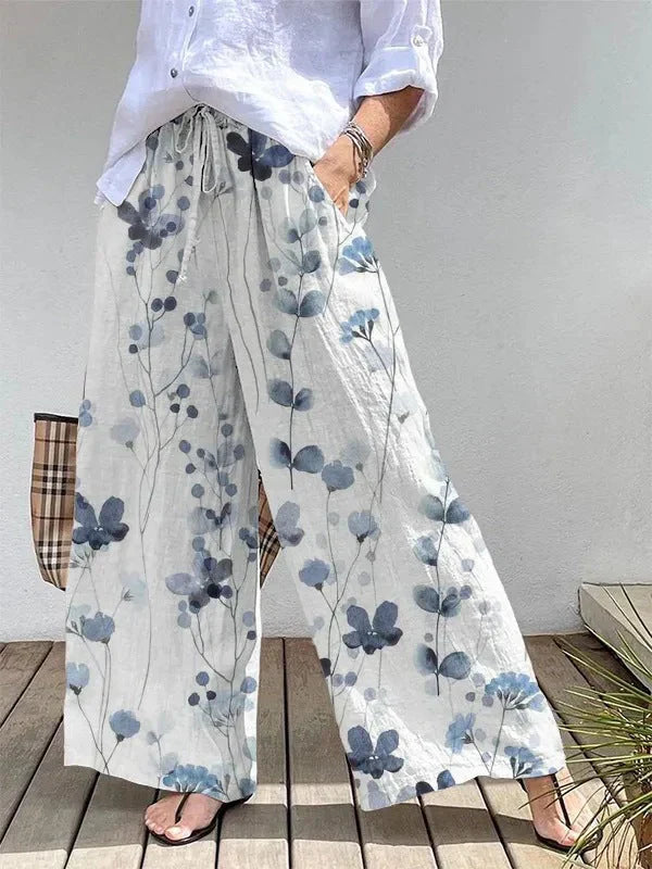 Weite Leinenhose | Boho-Stil & Floral | Luftig & Bequem