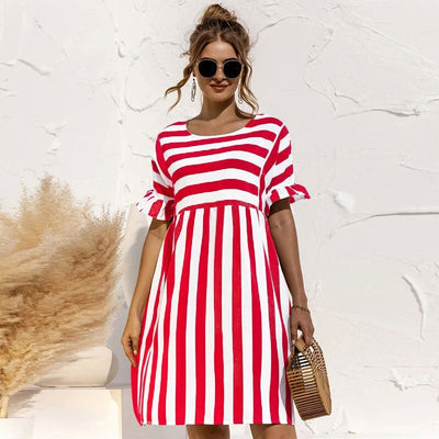 Sommerkleid mit Streifen | Rüschenärmel | Lockerer Schnitt